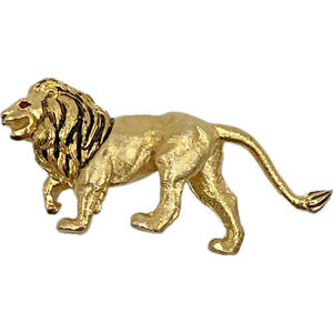 Polcini Figural Lion Brooch Rhinestone Enamel Wild Cat Safari Costume Jewelry